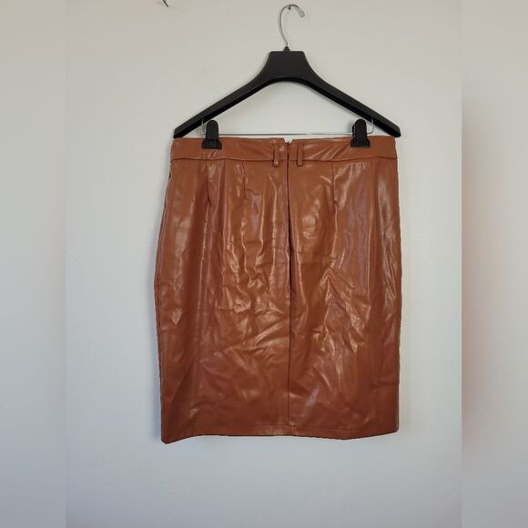 Kate Kasin Faux Leather Pencil Skirt Lined Pleather Cognac Brown Mobwife XXL - Picture 4 of 10